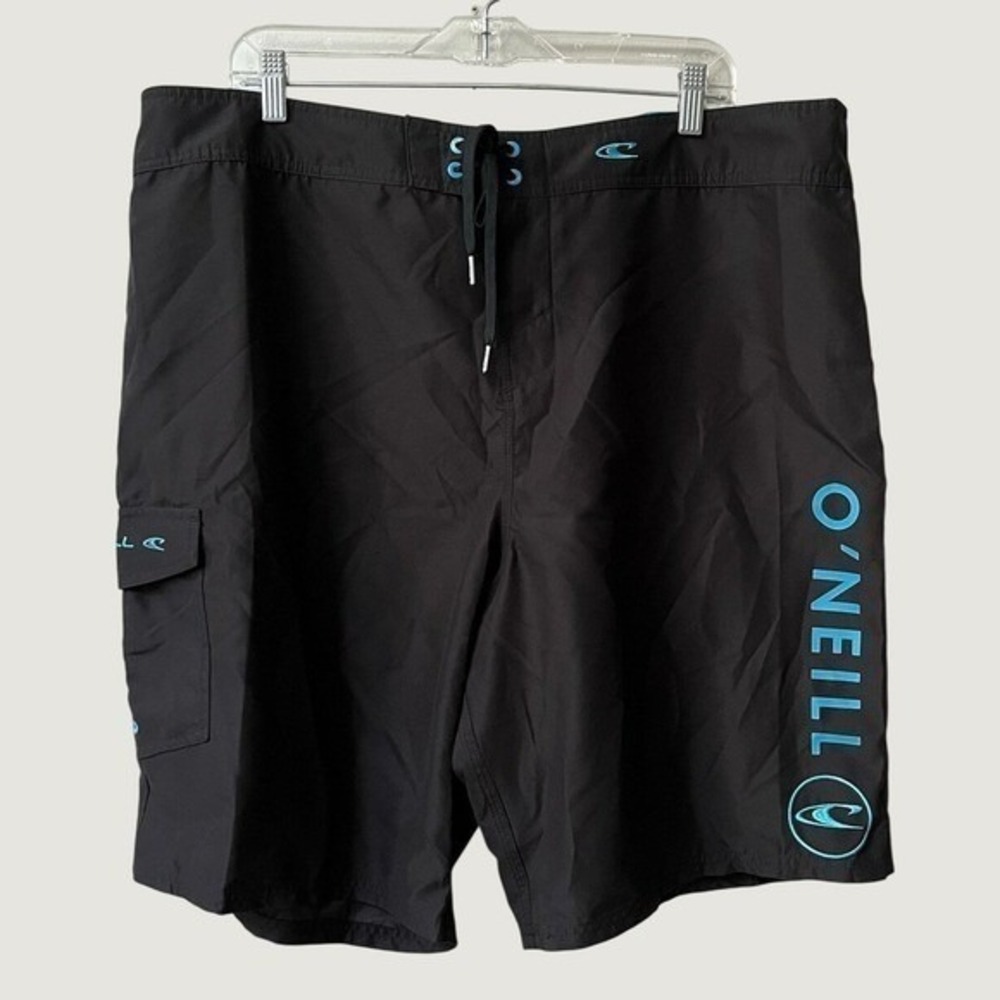 O'Neill Board Shorts Cargo Surf Swim Trunks Mens 42 Black Blue Logo NWOT